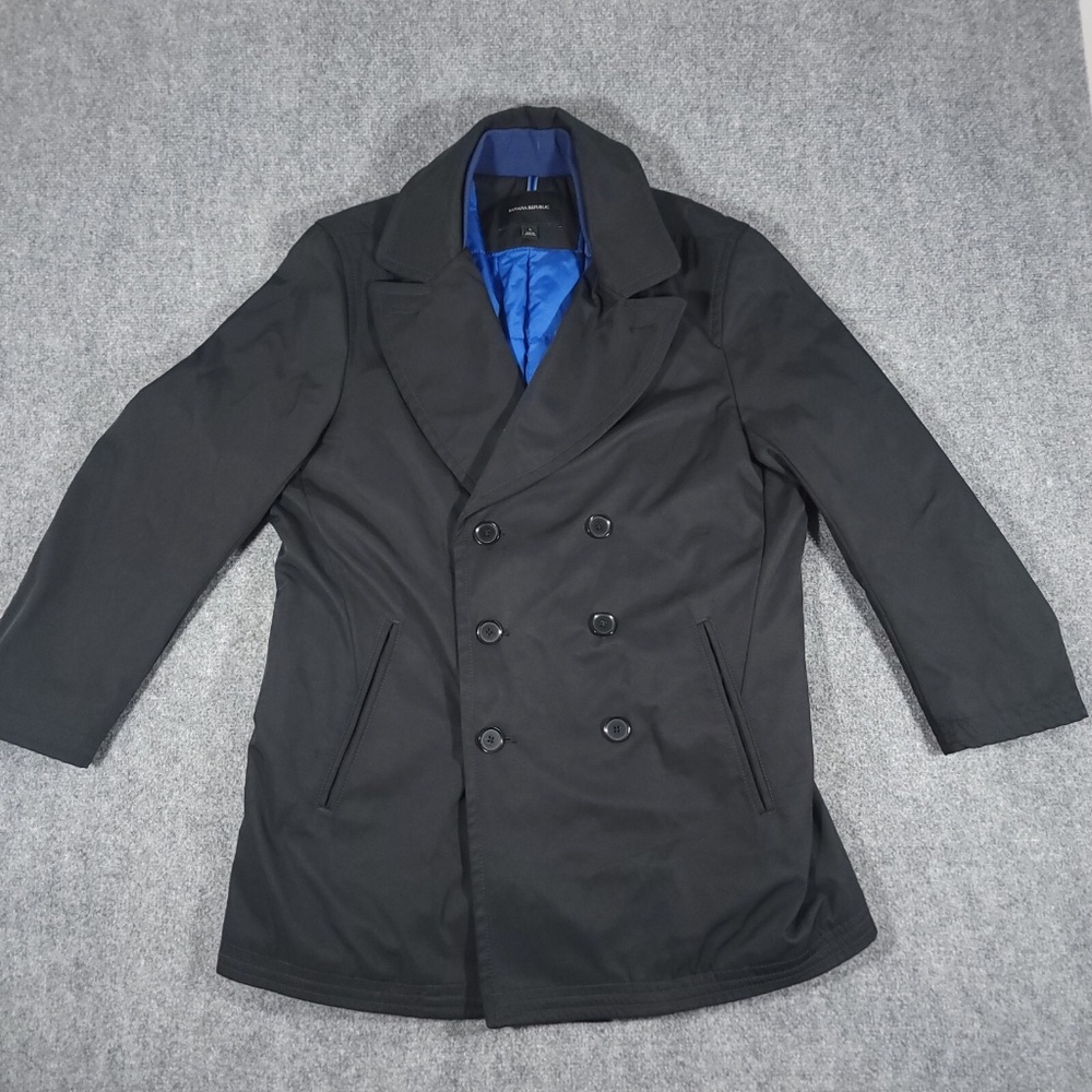 Banana Republic Peacoat Mens L Quilted Nylon Water Resistant Double Breasted